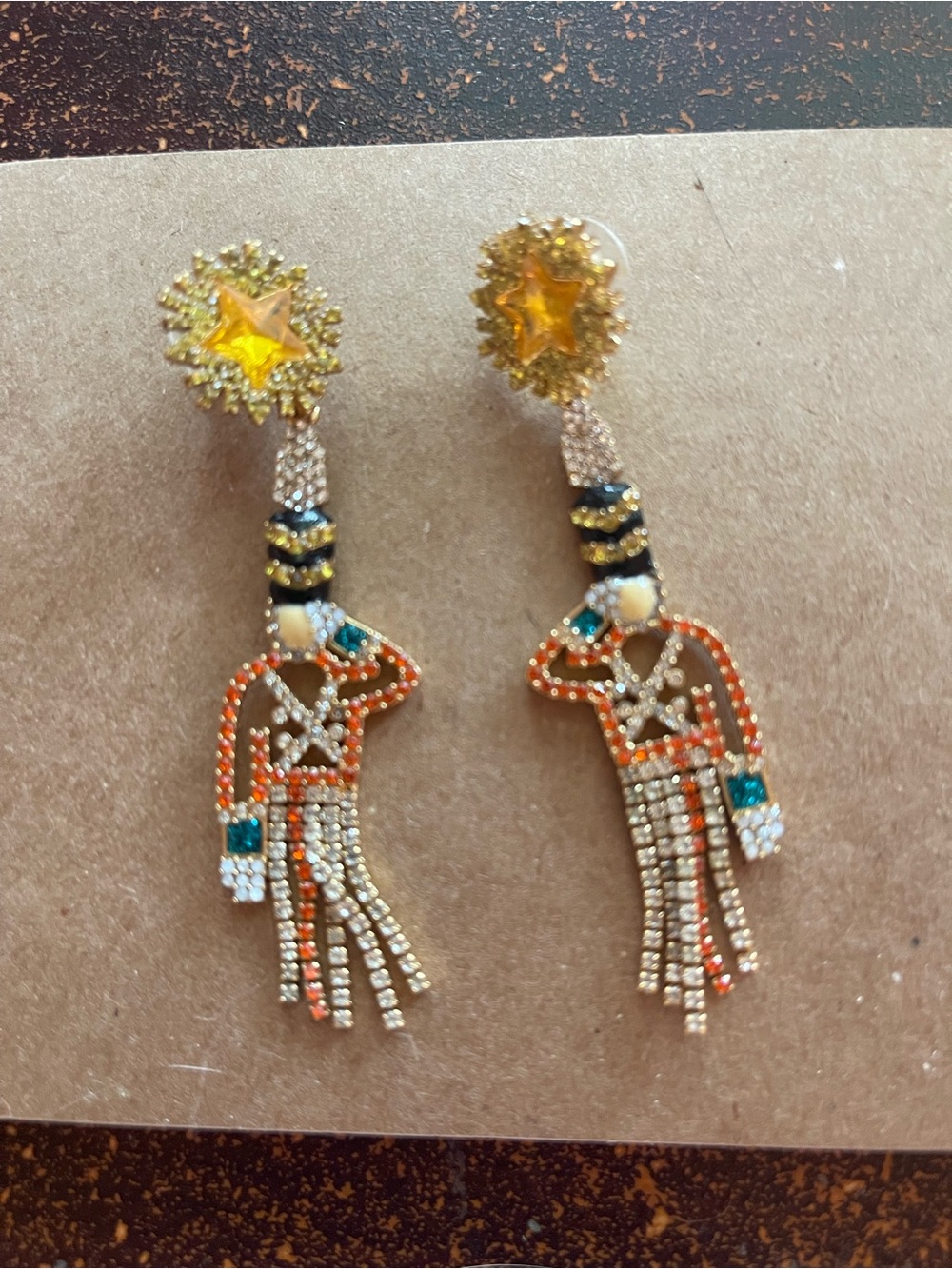 Nutcracker Gold-tone Multicolor Star and Beaded Dangle Earrings